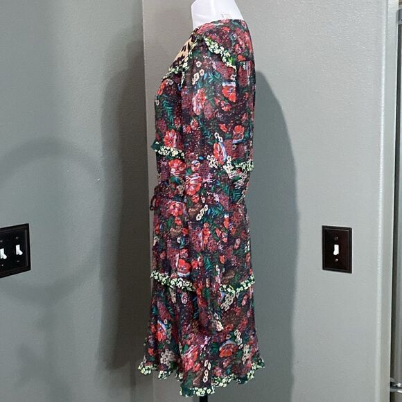 Scotch & Soda Mixed Print Leopard and Florals Dress Bell Sleeves Ruffles - Picture 9 of 13